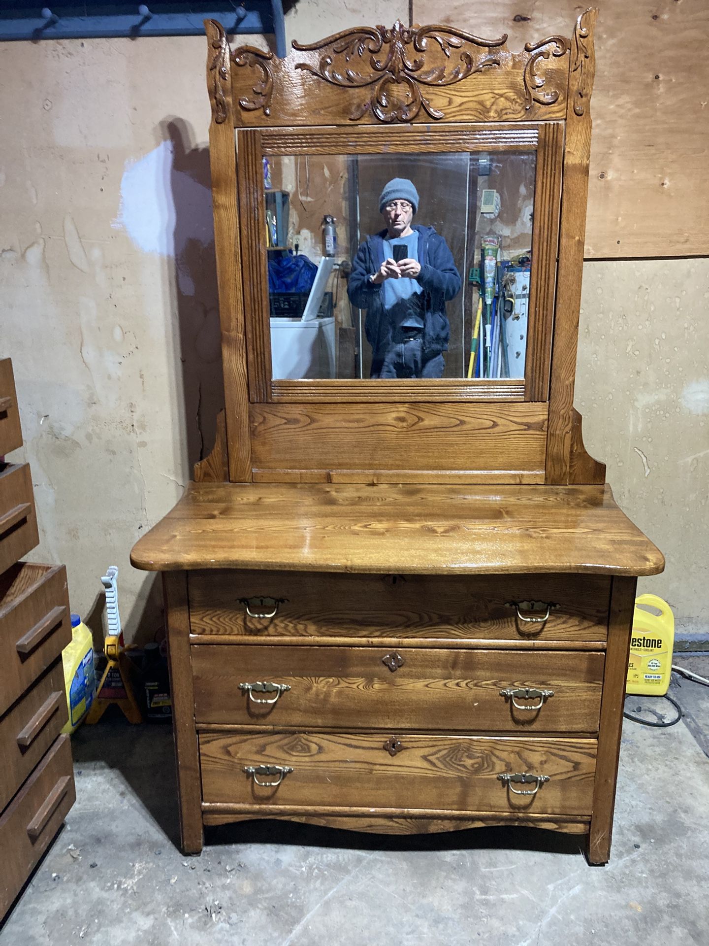 Vintage three drawer dresser with mirror