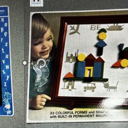 Vintage Child Guidance Magnetic Basic Forms Board.  Missing Forms Magnets. Includes New Playskool Letters Board And Magnet Set. 