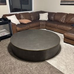 Restoration Hardware Graydon Shagreen. Round  Coffee table with brass trim