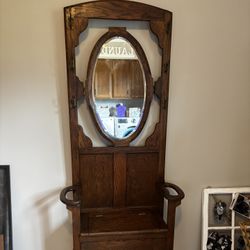 Antique Hall Tree With Mirror