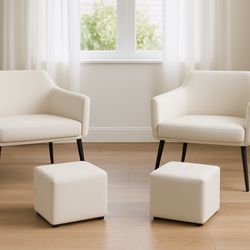 Modern Cream Accent Set – 2 Chairs + 2 Ottomans 