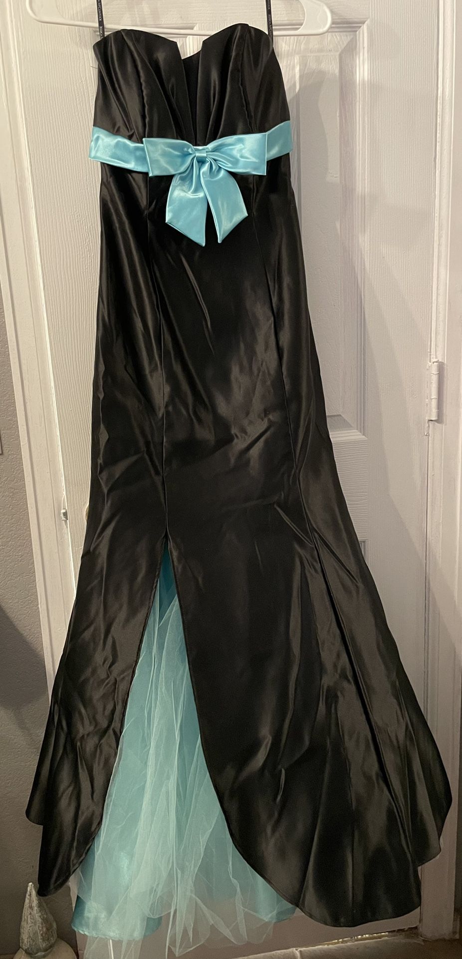 Jessica McClintock Gunne Sax Satin Black & Teal Tulle Prom Dress
