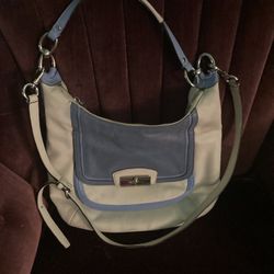 Coach Leather Blue & White Shoulder Bag 