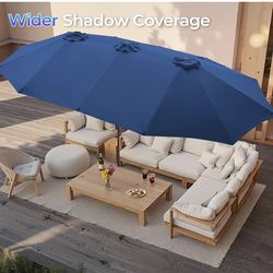15 ft Double-Sided Outdoor Patio Umbrella with Fade-Resistant Canopy, Ideal for Deck, Backyard, or Pool Area (Base Not Included)