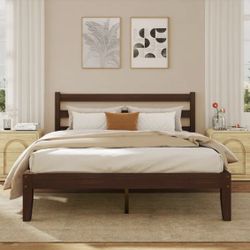 Mid Century Solid Wood Frame Full Size Platform Bed  