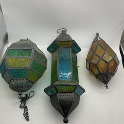 Hanging glass lantern tea light holder Moroccan style 