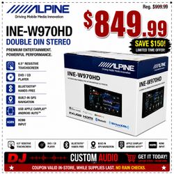 Alpine INE-W970HD Double Din Touchscreen Stereo Navigation HDMI Apple Carplay Android Auto DVD CD Bluetooth Am Fm 🚨 No Credit Needed 🚨