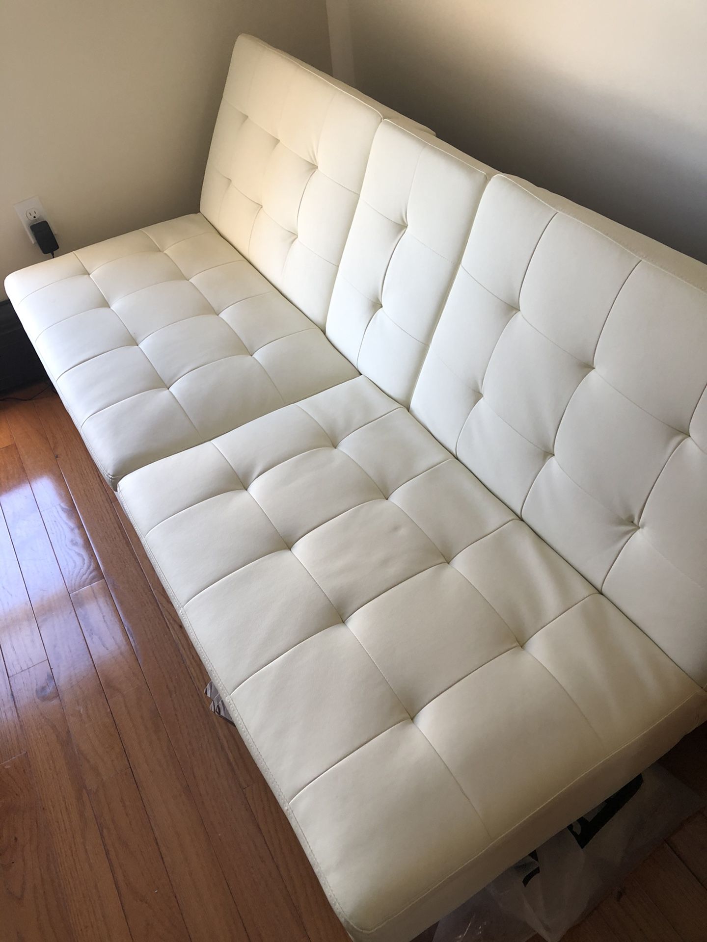 Mainstays Memory Foam Pillowtop Futon with Cupholders, Vanilla Faux Leather