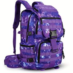 50L Military Tactical Backpack 3 Day Assault Pack Molle Daypack Hiking Backpack for Men and Women (Purple Tie-Dye)