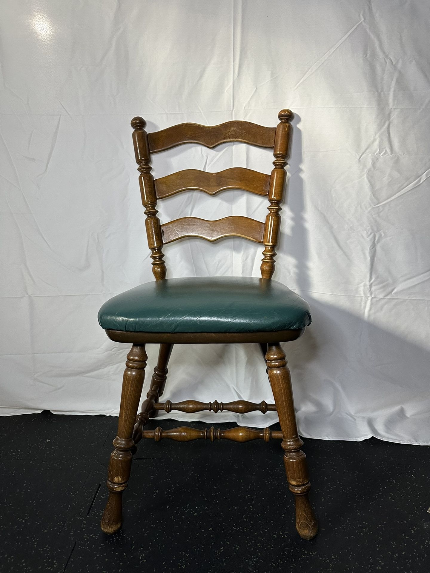 Vintage Wooden Chair with Green Upholstered Seat