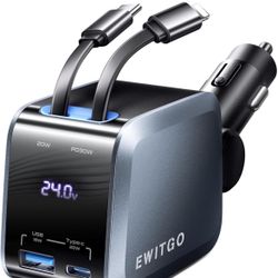 Retractable Car Charger, Car Accessories, 72W Fast Charging USB C Car Charger with 4FT Retractable Cables and 2 Ports, for iPhone 16 15 14 13 12, Sams