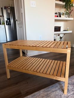 Wood coffee table bench