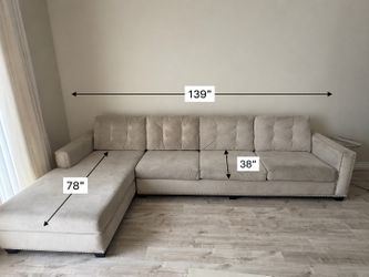 Beige velvet sectional sofa with left chaise - great condition