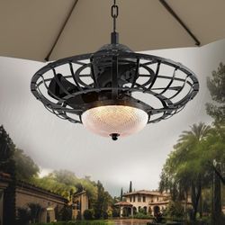20" Outdoor Ceiling Fan with Light Caged Ceiling Fan 3CCT
