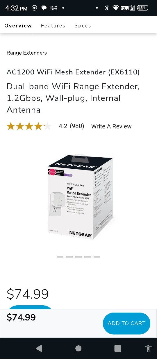 Netgear wifi extender model ex6110, new without box $50 obo.
