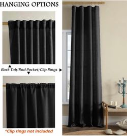 NEW Semi-Sheer Black Linen Curtain Set (2) = 4 panels