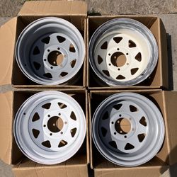 New-ish Allied 80 White 8 Spoke Steel rims 15inch 10" Wide -44