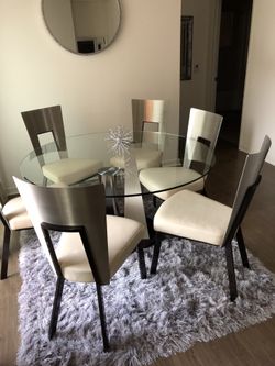 Chrome & Glass 54 Inch Round Dining Table & Chairs