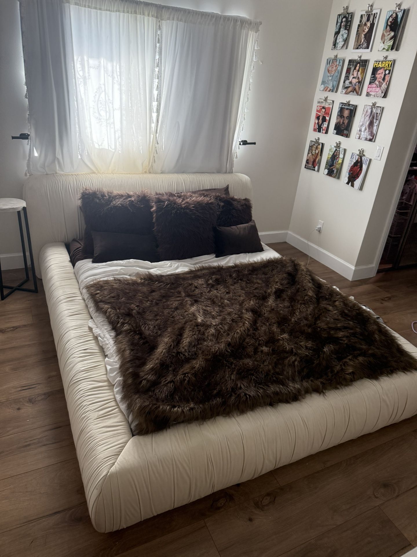 Ivory Pleated Fabric Bed frame 