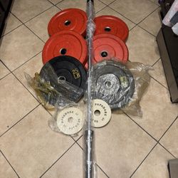 Olympic bumper weights 250lbs total plus 7ft 45lbs bar firm price