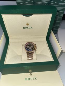 Daytona Rolex 18k Rose Gold Rainbow Bezel Dial Mens Watch With Box