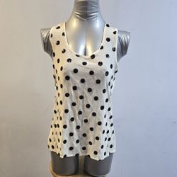 Sheer Cream Sleeveless Top With Black  Dots Size M