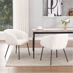 Like NEW! White Boucle Accent Dining Chairs Set of 2