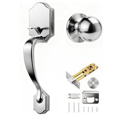 Front Door Knob Handleset, Entry Door Handle Set with Cove Knob for Right and Left Handed Sided Doors, Interior and Exterior Entrance Passage Lock, Lo