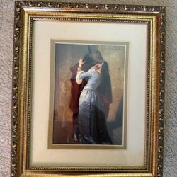 Framed art print reproduction of the famous 1859 painting Il Bacio (The Kiss) by Italian artist Francesco Hayez