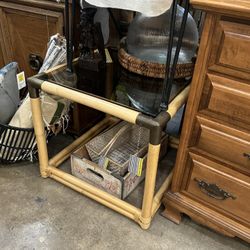 FINAL SALE Tan Brass Metal Smoked Glass Side Table /L5WWJ9