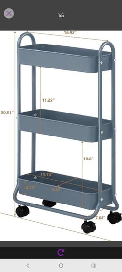 SunnyPoint Slim Rolling Storage Cart, 3 Tier Bathroom Storage Organizer Bathroom, Laundry Utility Cart (Blue)