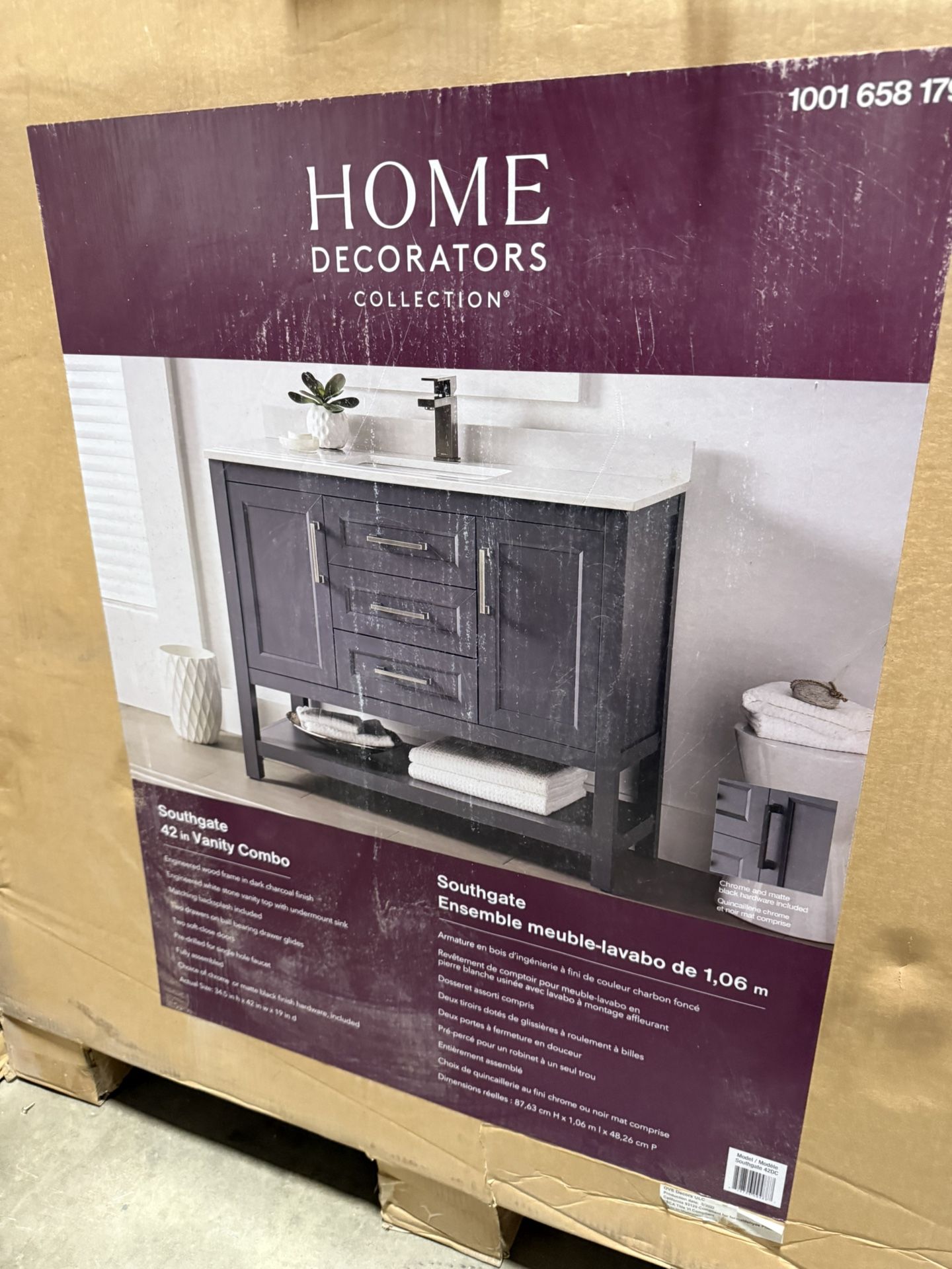 Home Decoration Southgate 42” Vanity in Dark Charcoal with White Cultured Marble Top