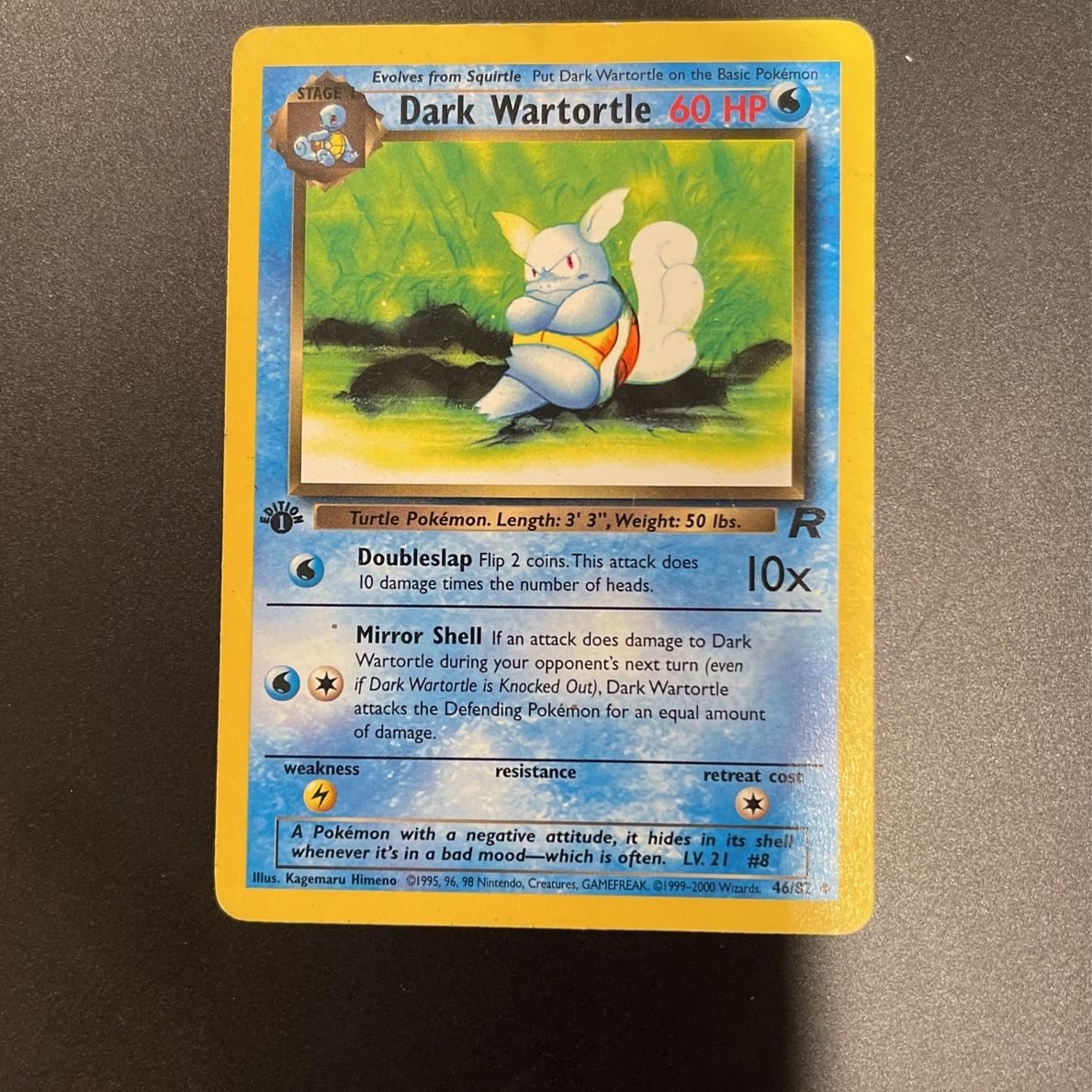 1995 wartortle pokemon card value | EX Crystal Guardians RarityIllustration Rare Hit Points100 HP Water Free Diving Put up to 3 Basic W Energy cards from your discard pile into your hand. Pokemon - Dark Wartortle 39/110