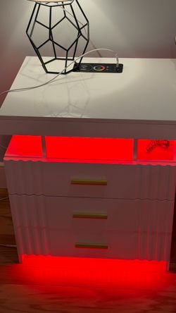 White Nightstand with LED Lights and Wireless Charger