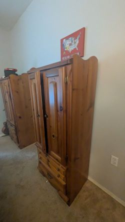 Solid Pine Wood Armoire Wardrobe with Drawers