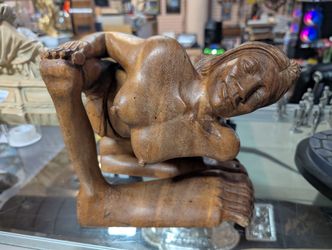 Hand-Carved Wooden Female Figure Sculpture Abstract Reclining Nude Art Statue