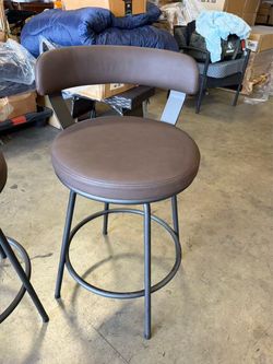 New Brown Upholstered Swivel Bar Stools – Set of 2