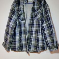 Mens Wrangler Plaid Flannel Button Green/Blue Jacket Sherpa Fleece Lined Size Large
