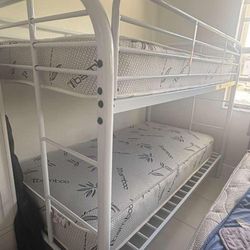 Twin Over Twin Metal Bunk Bed with Mattresses – Excellent Condition