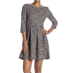 Brand New Woman’s Max Studio brand Black and Gray Multi Tweed Plaid Pleated Fit & Flare Dress Up for Sale 