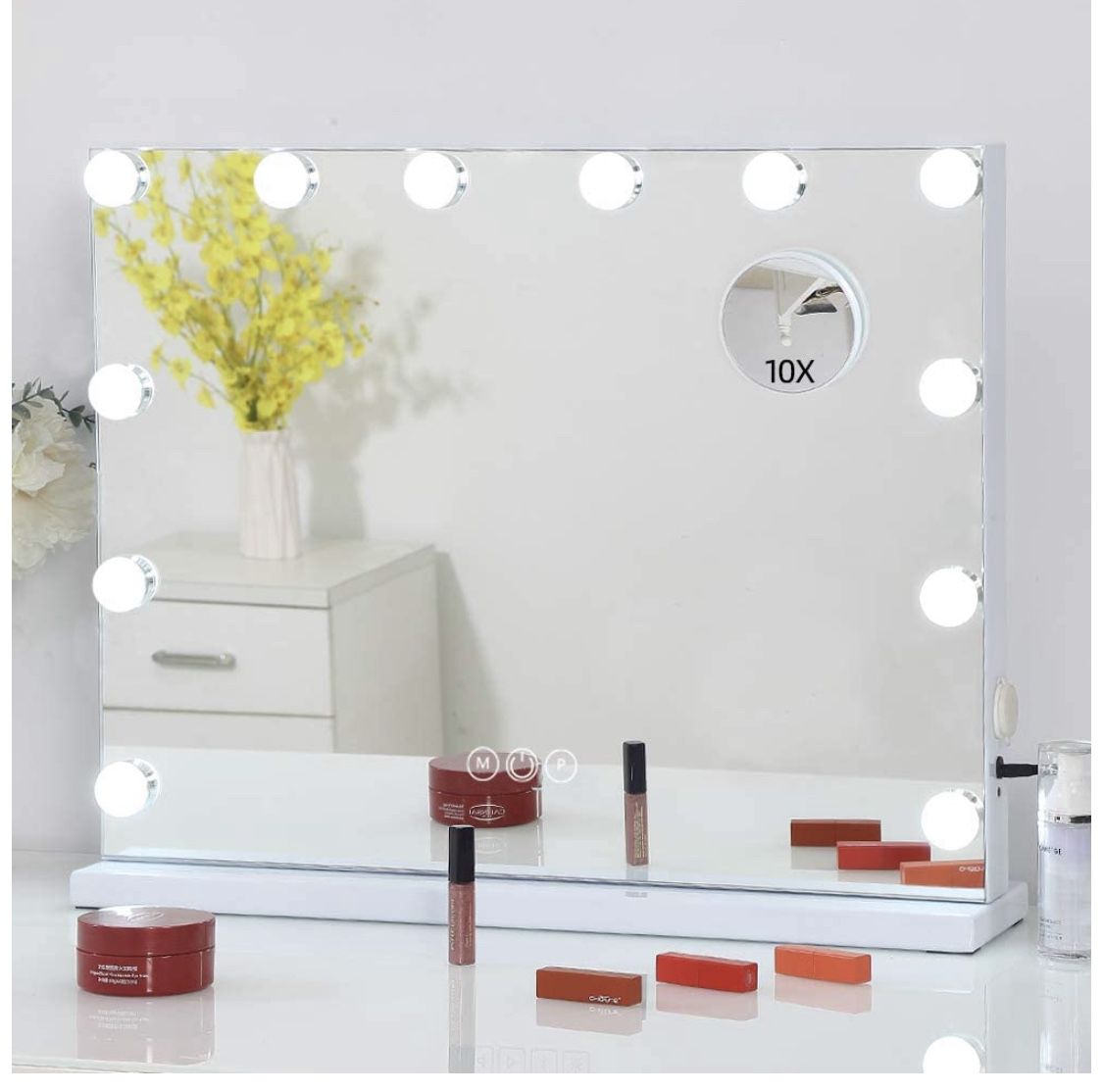 FENCHILIN Large Vanity Mirror with Lights Hollywood Lighted Makeup Mirror with 12 Dimmable LED Bulbs for Dressing Room & Bedroom Tabletop or Wall-Mou
