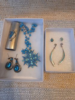 Simulated turquoise and silvertone jewelry