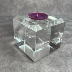 Clear Solid Acrylic Cube Shaped Tea Light Candle Holder