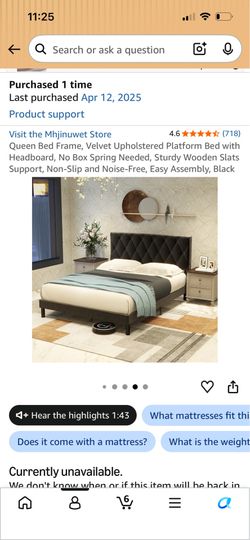 queen bed frame / 1 year