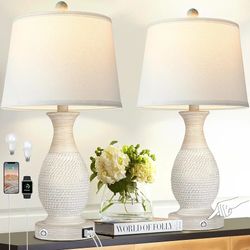 Farmhouse Dimmable Touch Lamp With Charging Ports 