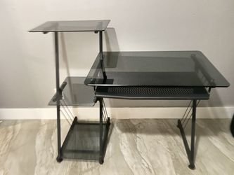 Glass Desk W Shelving