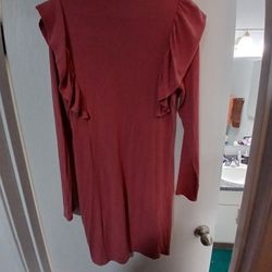 EXPRESS Pink Body Contour Long Ruffled Sleeve  Mini Dress Size Large
