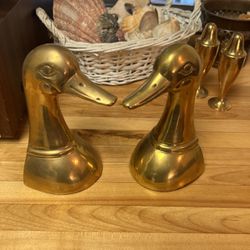 Brass Vintage Duck bookends & Brass salt & pepper