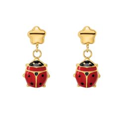 14K Ladybug Star Dangled Earrings