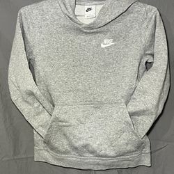 Nike Women's Gray With White Logo Funnel Neck Fleece Pullover Hoodie Size Medium